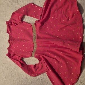 Mini Boden girls 8-9 years pink long sleeve dress gold waist & allover stars